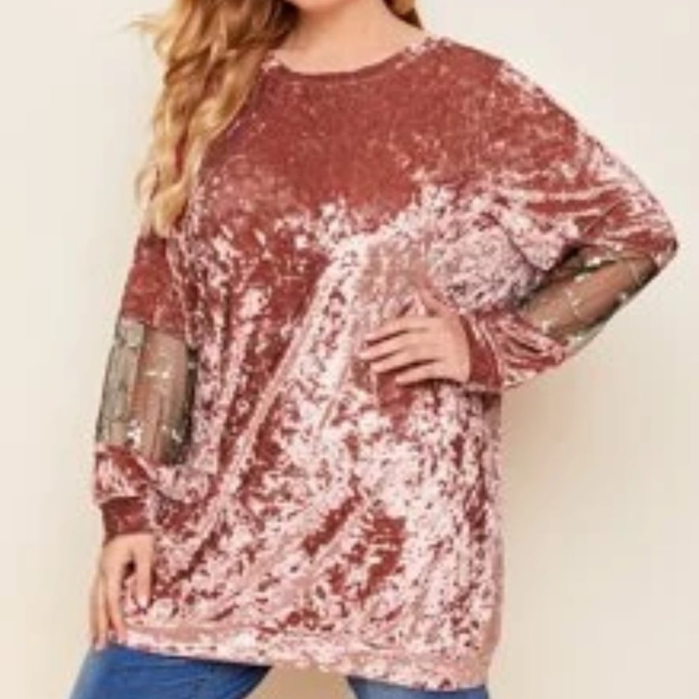 Soft, Pink, Floral, Long Sleeve Blouse - 1XL